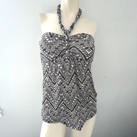 No Boundaries Tops - No Boundaries Halter Tank Top Black Print Sleeveless Casual S Beaded Festival